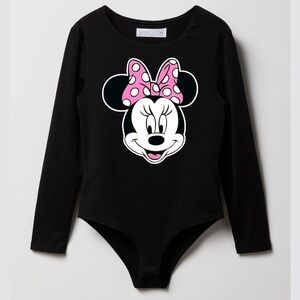 NWT Minnie Mouse Girls Bodysuit – Smooth Long Sleeve Crewneck – Black